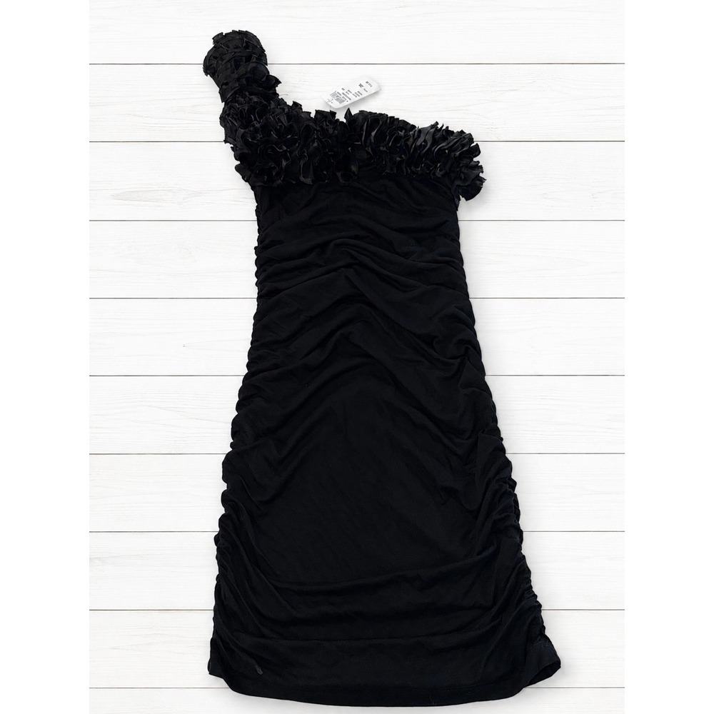 Windsor Dress One Shoulder Rosette Ruched Cocktail Formal Party Black Small